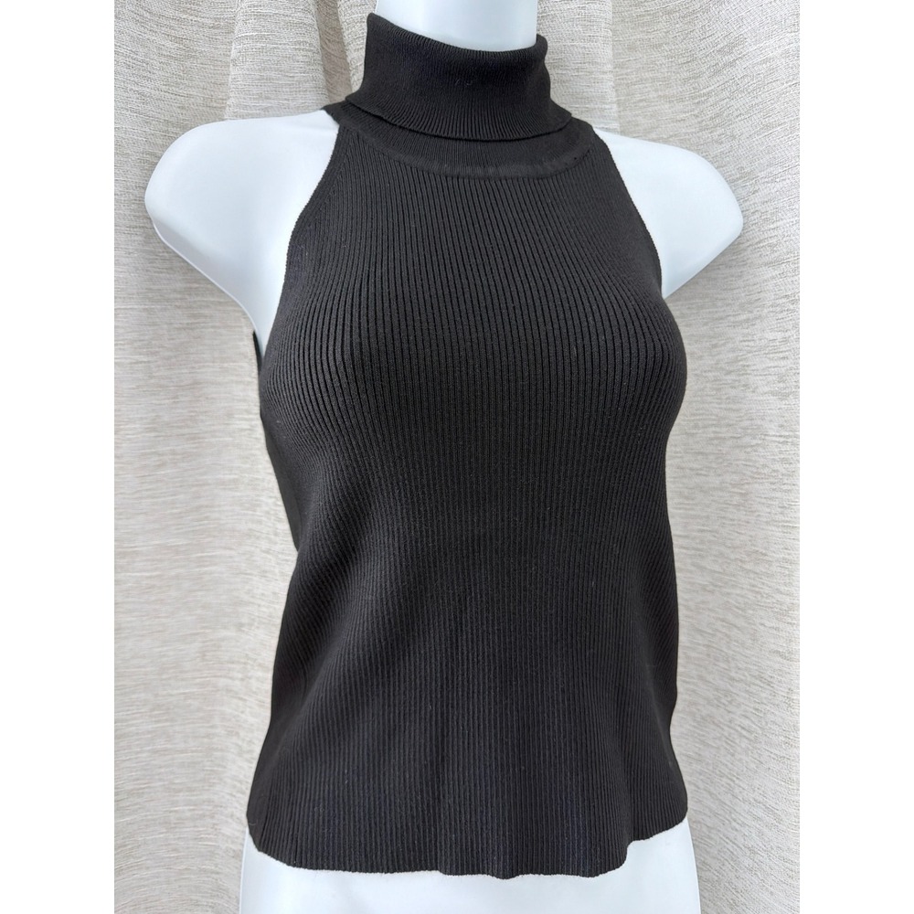 Lucy Paris Black Ribbed Turtleneck Sleeveless Knit Top SW6574 Womens XS New